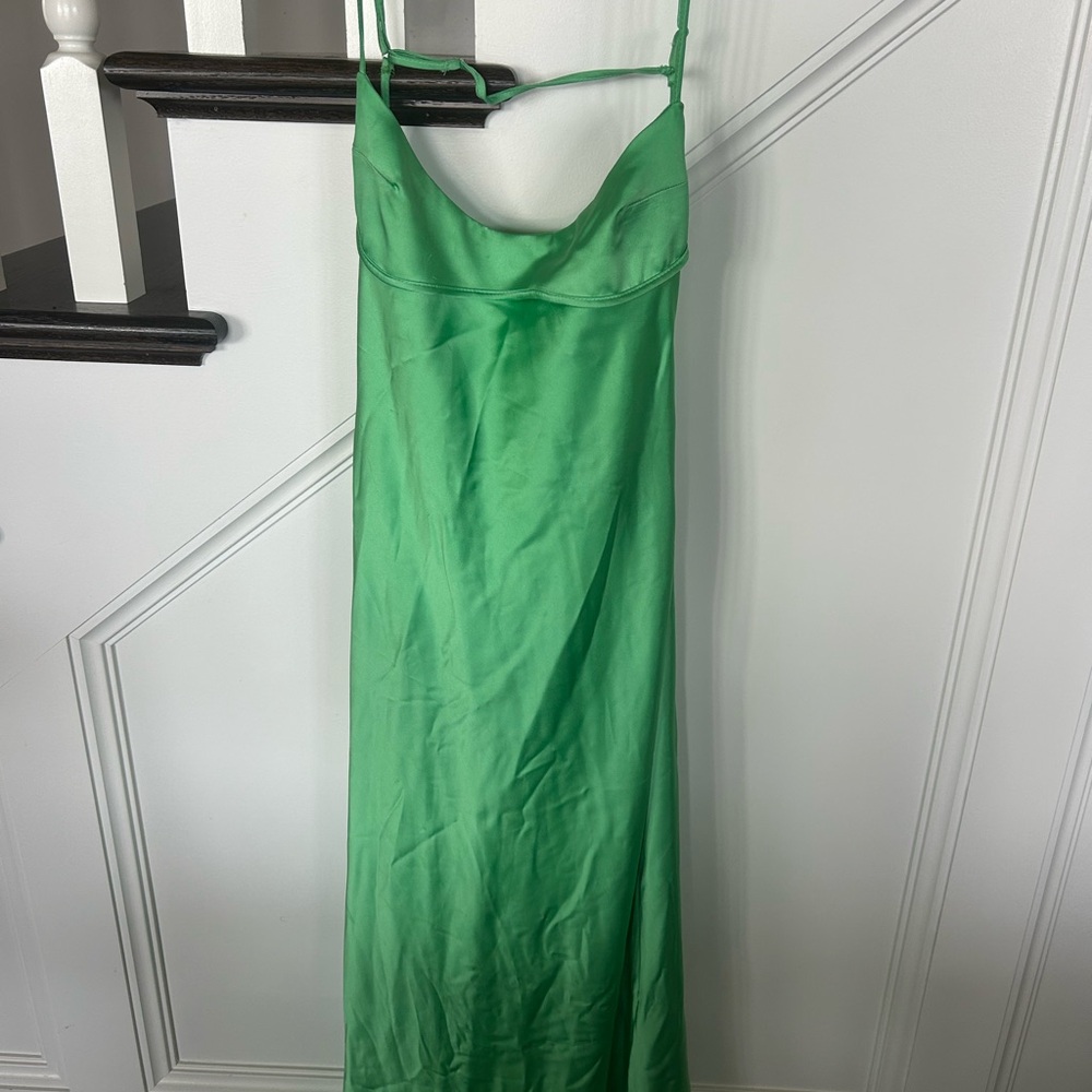 GREEN ZARA SATIN MAXI DRESS